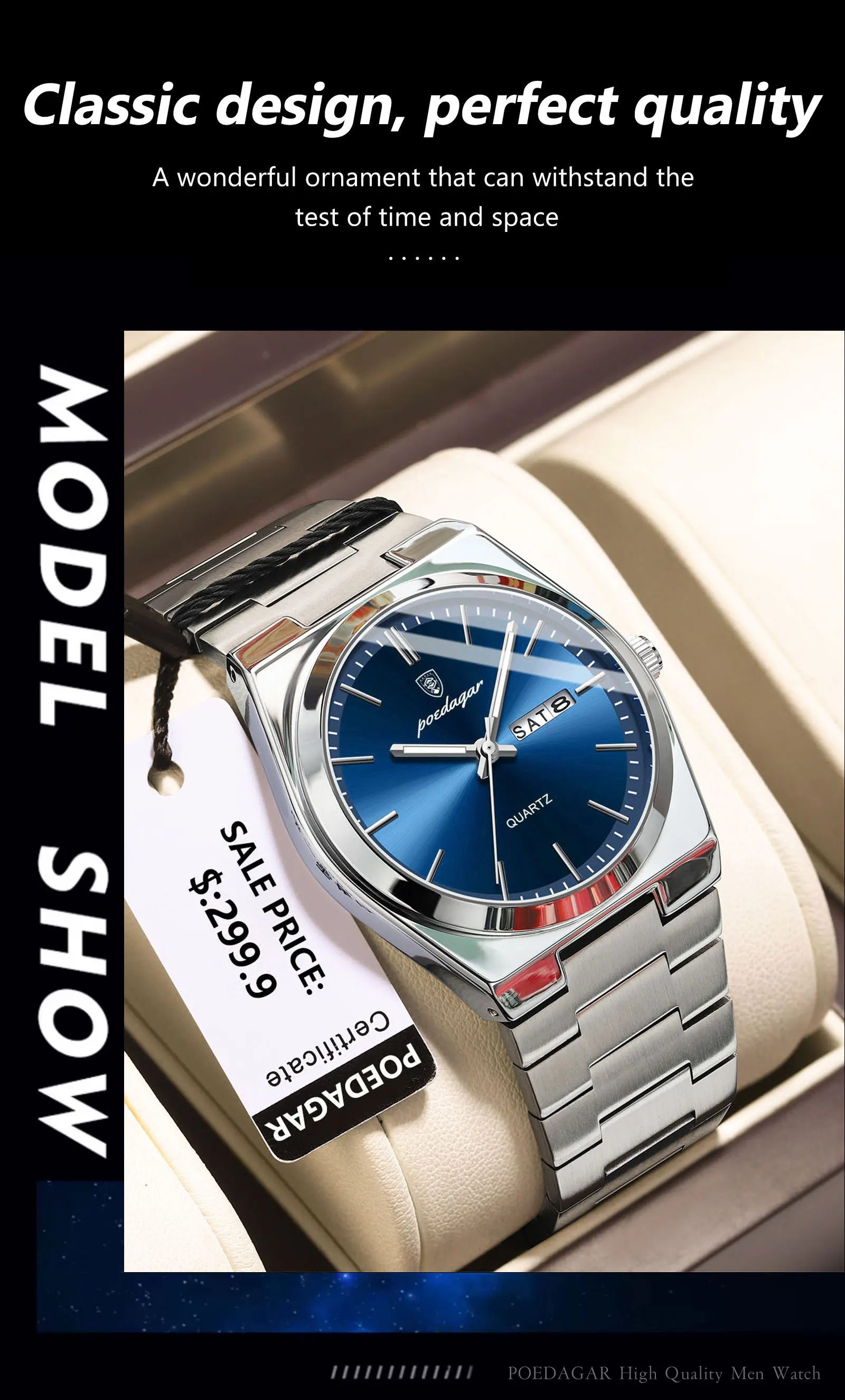 POEDAGAR Luxus Uhren Für Männer Edelstahl Wasserdicht Leucht Mann Uhr Datum Woche Mode Lässig männer Quarzuhr Reloj – Detail 13