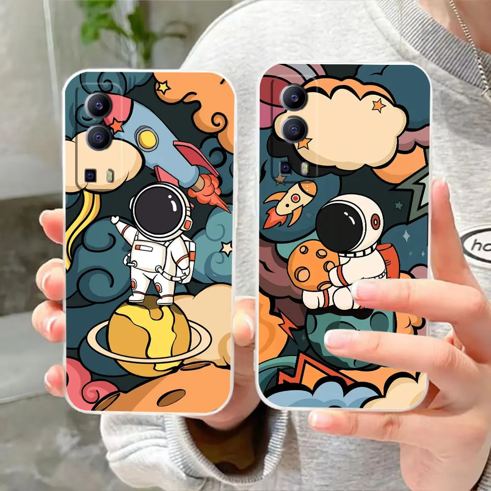 Clear Phone Case For VIVO Y30 Y32 Y33S Y50 Y51S Y52S Y53S Y55S Y66 Y77 Y93 Y95 Y97 V20 5G 4G Case Funny Cartoon Astronaut Space