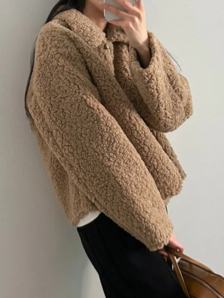 Primavera otoño Mujer prendas de vestir exteriores de un solo pecho Abrigos Invierno chaqueta con cuello Laple Chaquetas sueltas Mujer Chaquetas señoras Tops