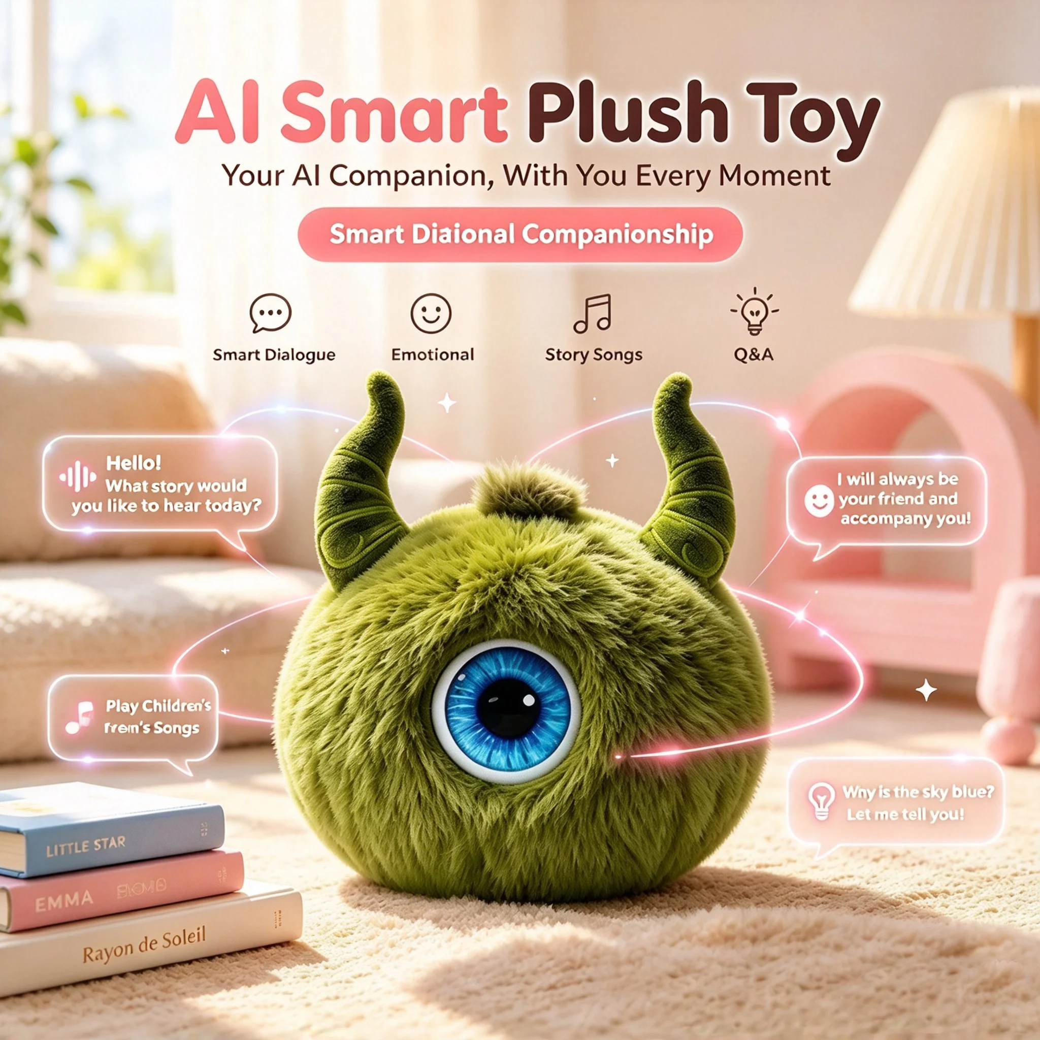 One-Eyed Monster AI Plush Keychain Interactive Talking Stuffed Toy Cute Horned Monster Pendant Kids Gift
