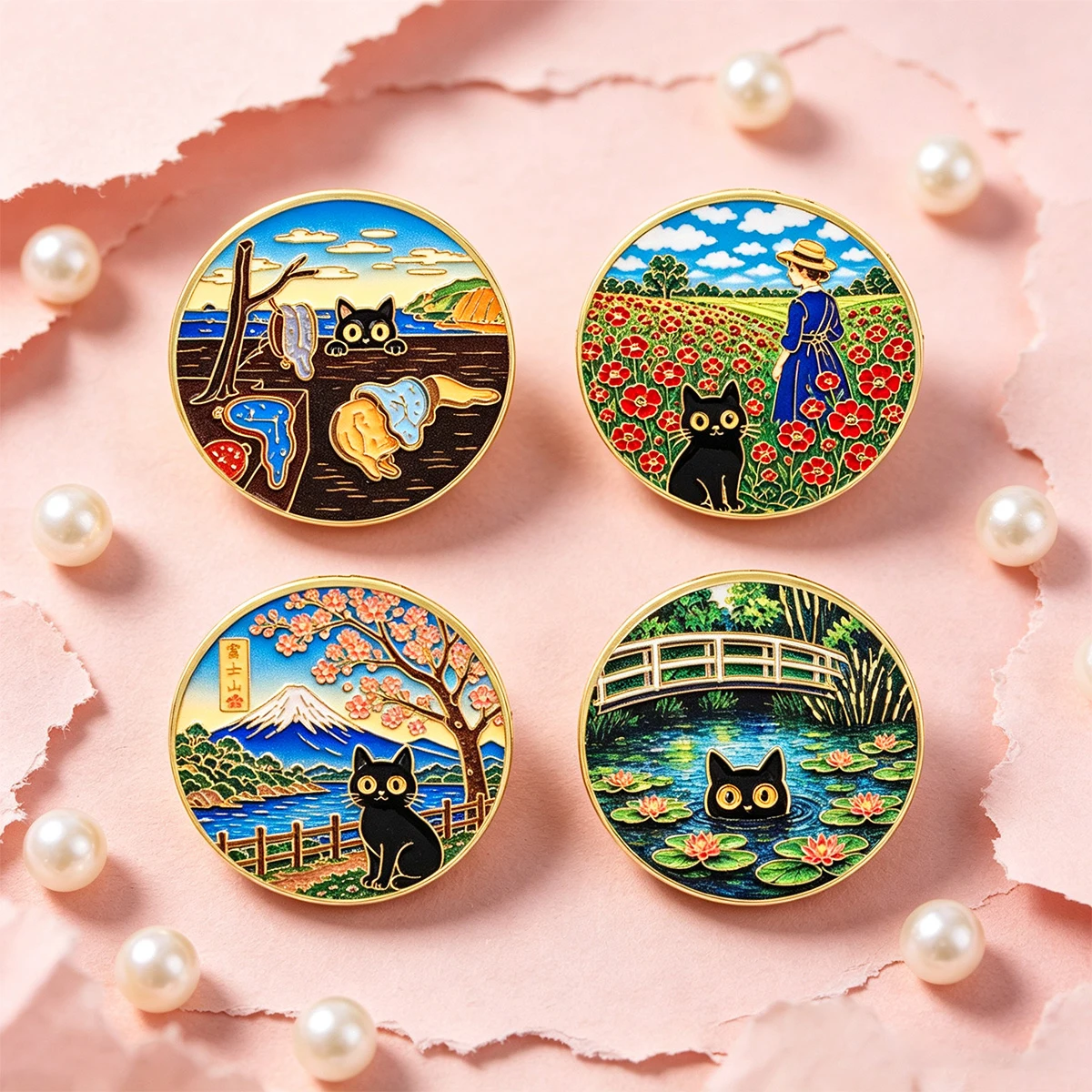 Black Cat Enamel Pins Oil Painting Brooches Badge Lapel Pin For Backpack Clothes Accessories Art Jewelry Birthday Gifts