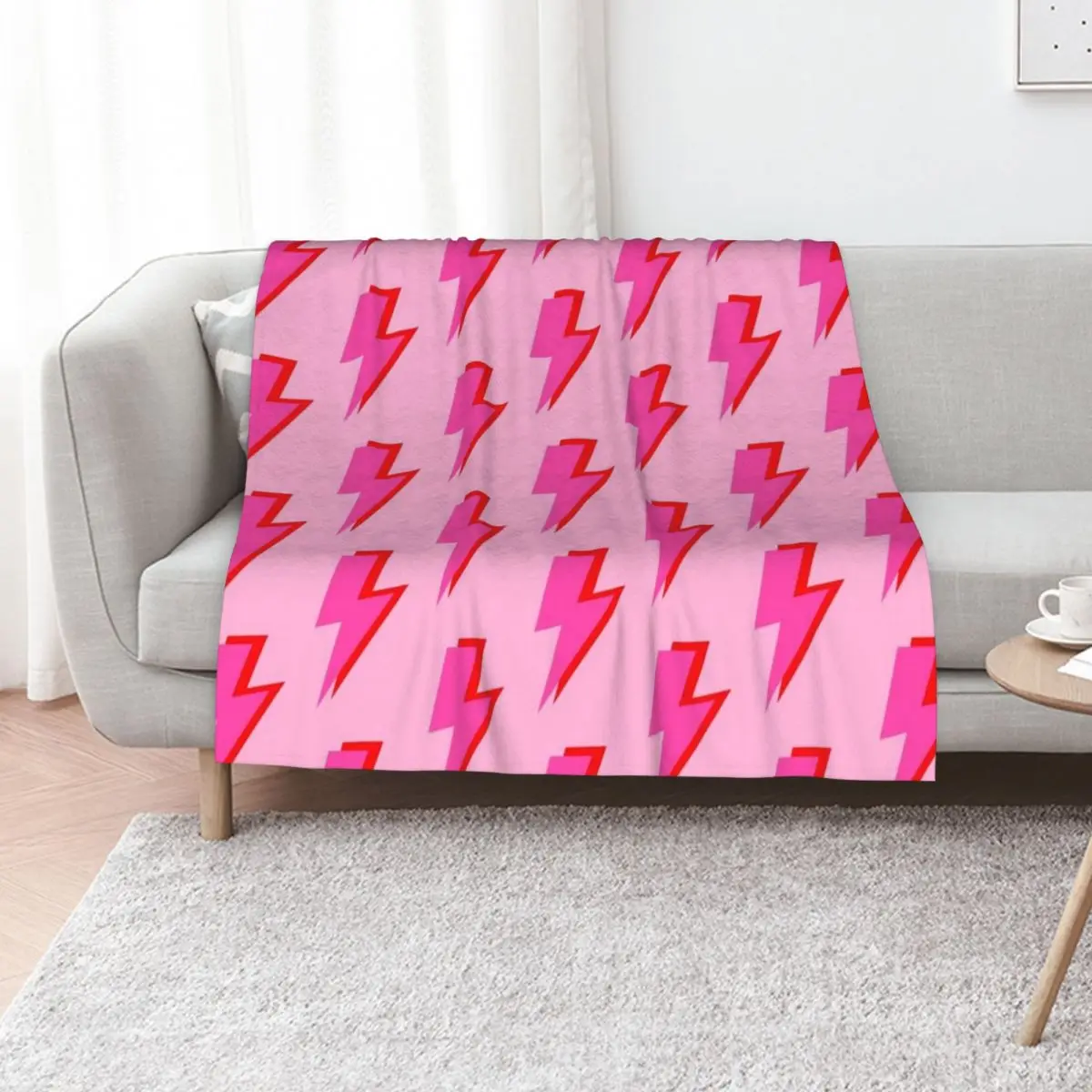 

Pink and Red Lightning on Pink Throw Blanket Bed covers Flannel Fabric cosplay anime Loose Blankets