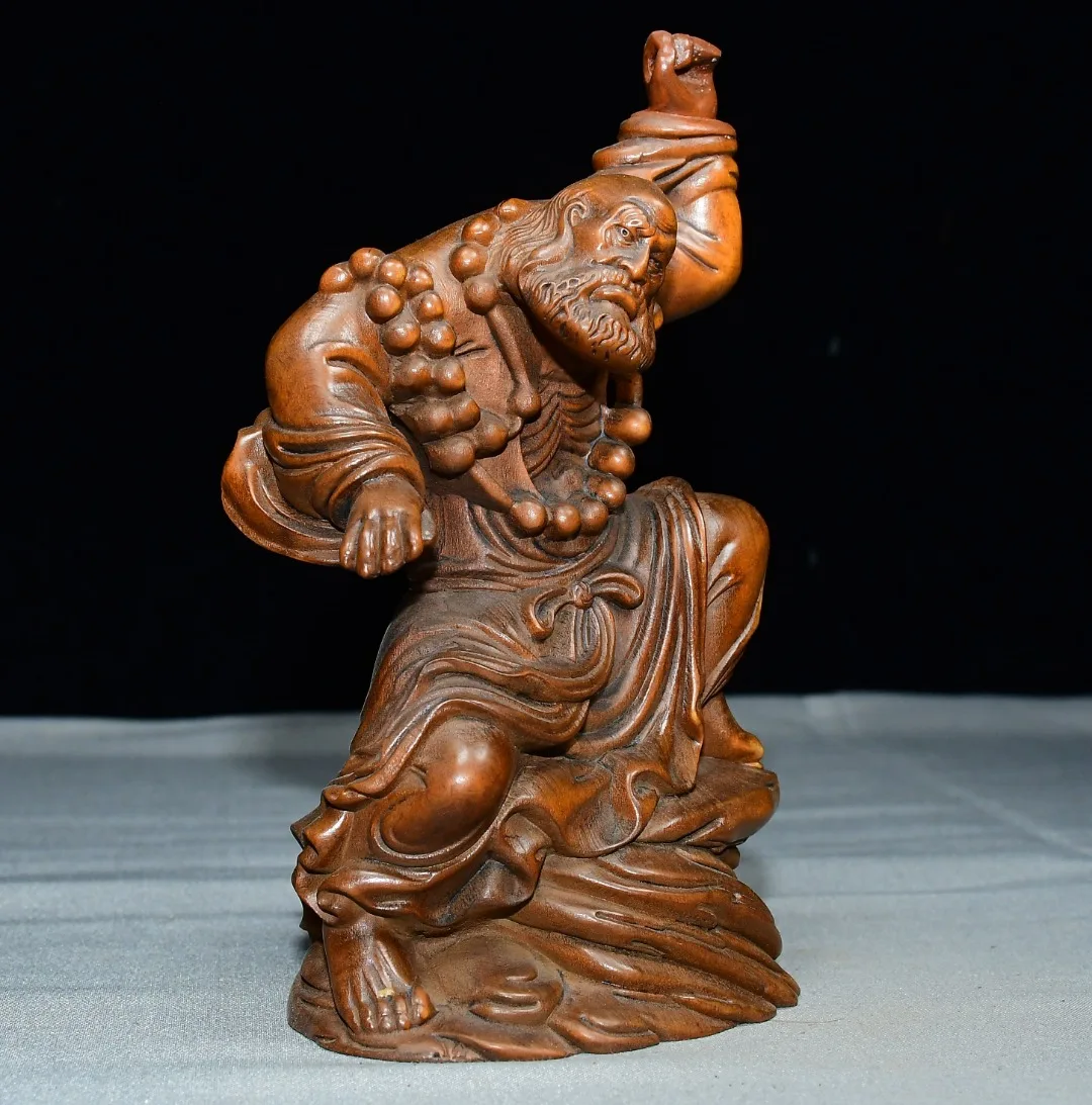 High-quality small-leaved juniper wood Bodhidharma figurine