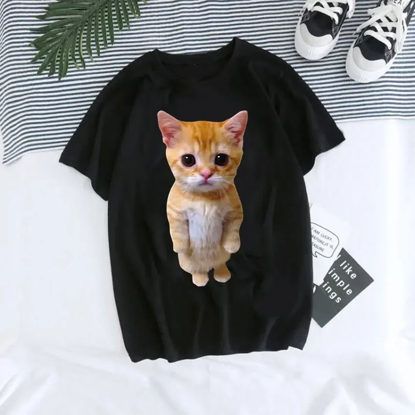 Camiseta con estampado de El Gato Meme para hombre, camisa de gran tamaño con estampado de Gato triste, Munchkin Kitty Meme, ropa de calle Harajuku