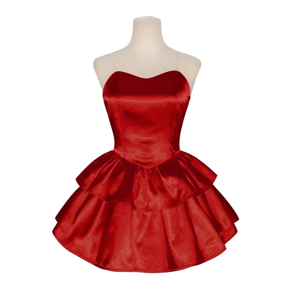 

2025Anime Perfect Blue Mima Cosplay Costume Red Strapless Tube Dress with Headband For Women with Thigh-High Stockings and Glove