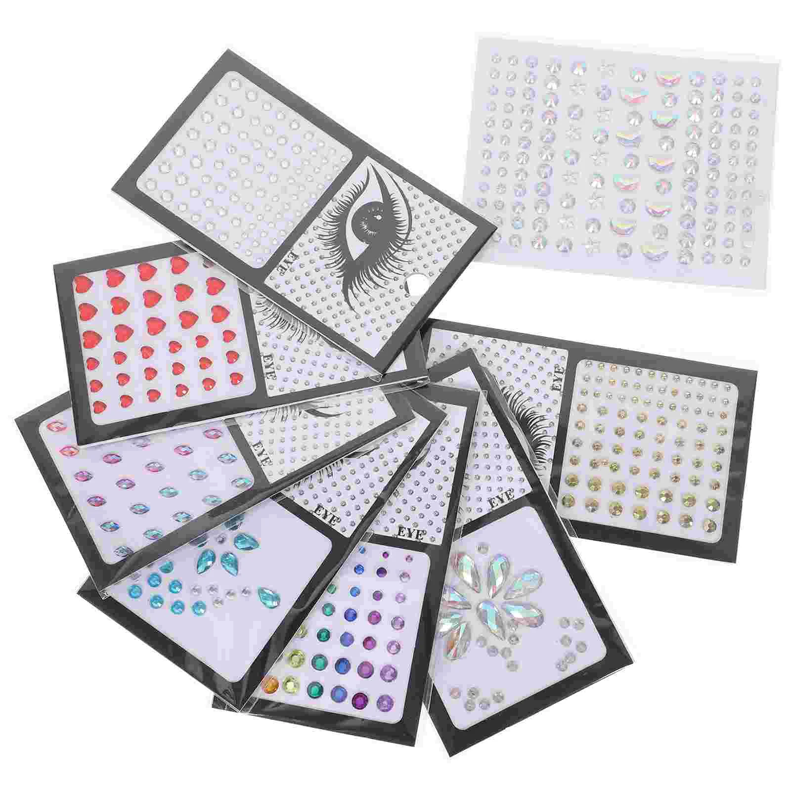 8 Sheets Facial Rhinestone Stickers Gem Temporary Tattoos Face Rhinestones Glitter Self Adhesive Nail Child for Makeup