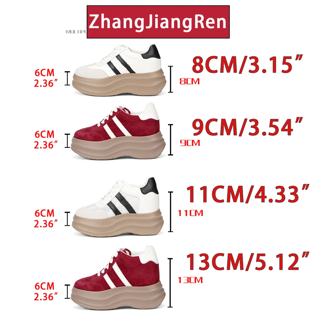 8-13cm Women Increasing Shoes 9cm Chunky Platform Sneakers Breathable Mesh Sports Shoes Female Genuine Leather Elevator Shoes