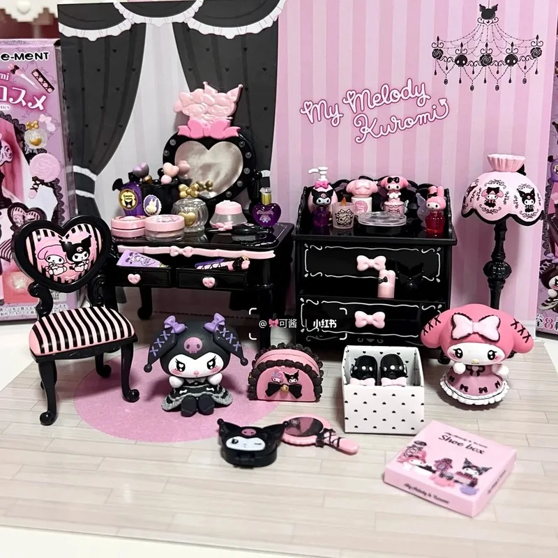 Re-Ment Sanrio My Melody Conjunto de Maquiagem em Miniatura Rosa com Acessórios Cosméticos Miniatura Colecionável para Colecionadores de Bonecas