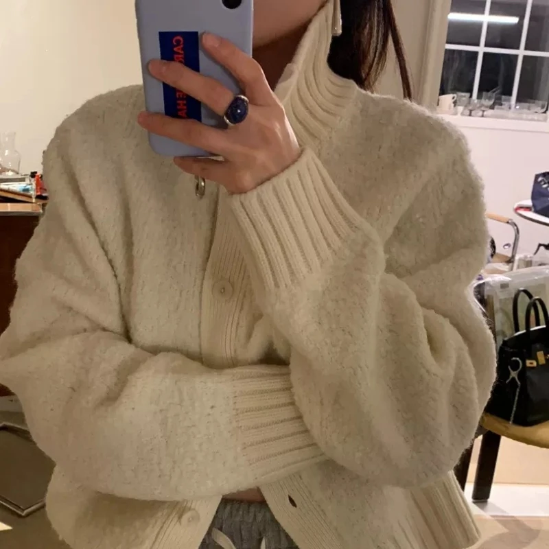

Ele однотонный вязаный свитер с пуговицами и воротником, осень 2021, корейский женский модный шерстяной кардиган