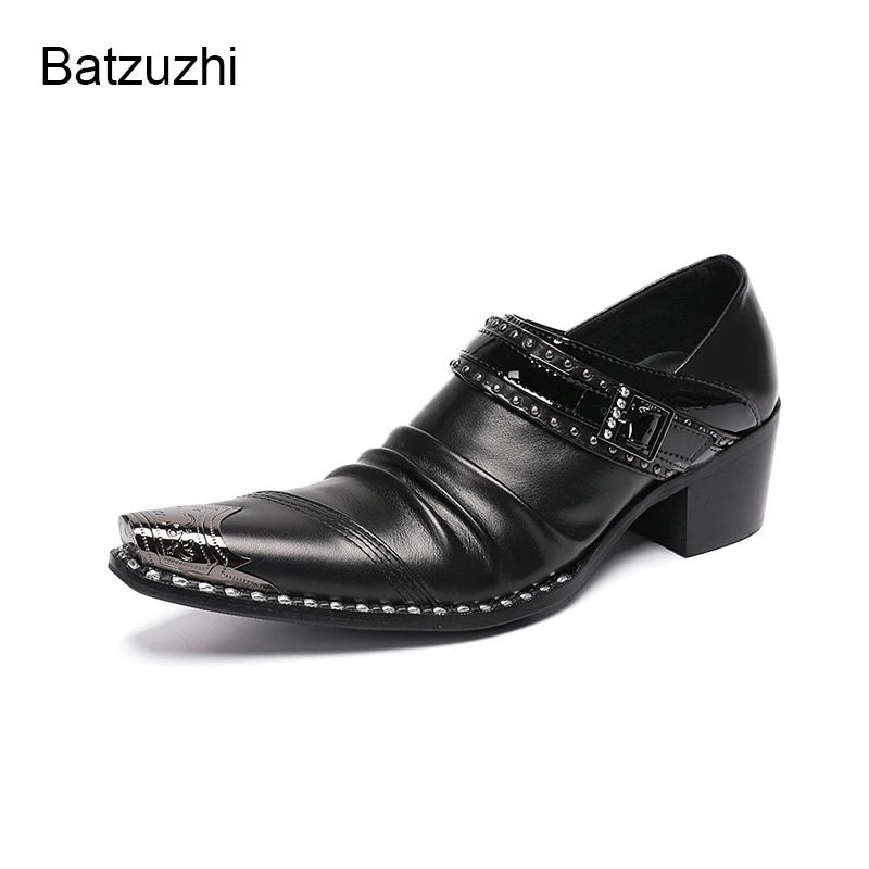 Batzuzhi 6High Heels Men Shoes Pointed Toe Black Genuine Leather Dress Shoes Man Formal Business, Party, Wedding Shoes Man!