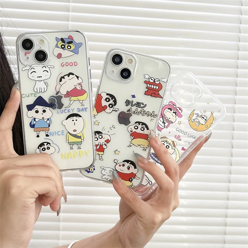 Kawaii Crayon Shin-Chan Phone Case for Iphone15/14/13/12/11 Pro Max Anime Transparent Protective Case Anti Drop Accessories Gift