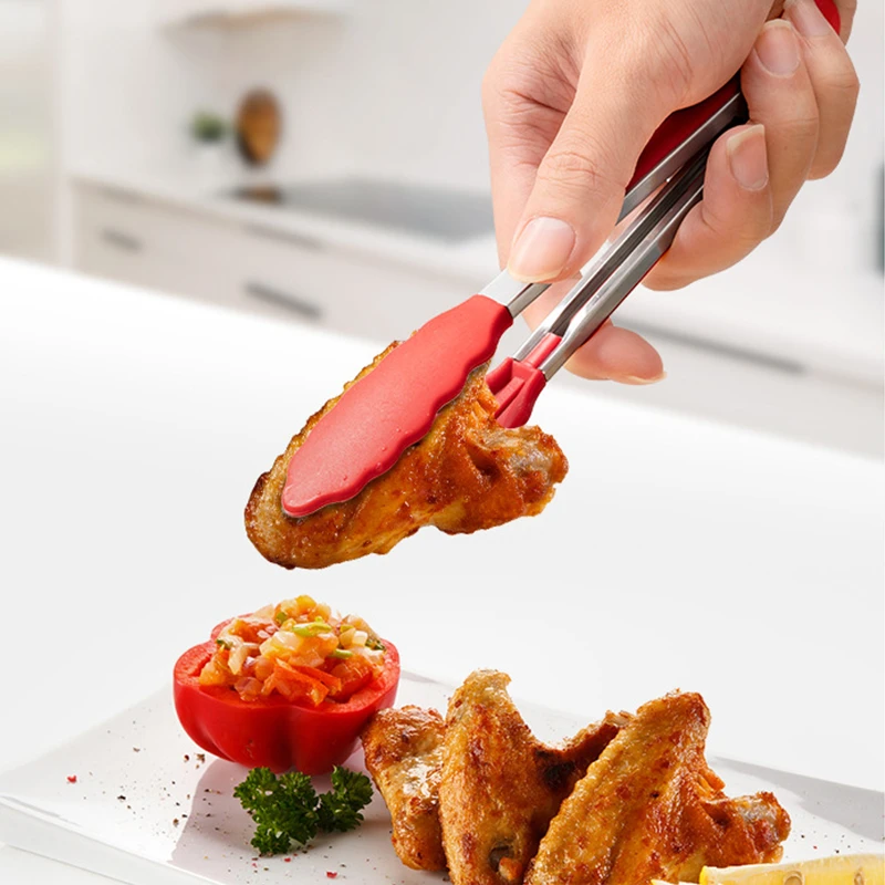 سيليكون المطبخ ملقط شواء الفولاذ المقاوم للصدأ قفل ملقط الطبخ مع نصائح السيليكون ملقط طعام غير قابل للانزلاق للطهي