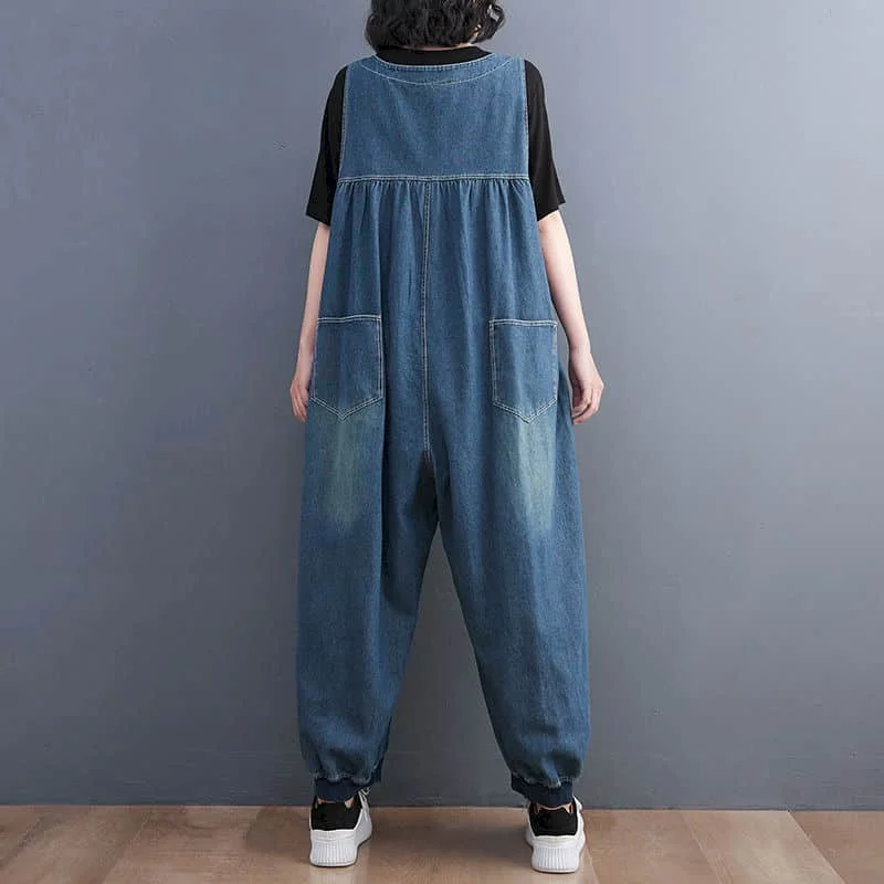 Combinaisons en denim taille haute pour femmes, combishort bleu aéré, pantalon croisé, salopette pour femmes, vêtements une pièce