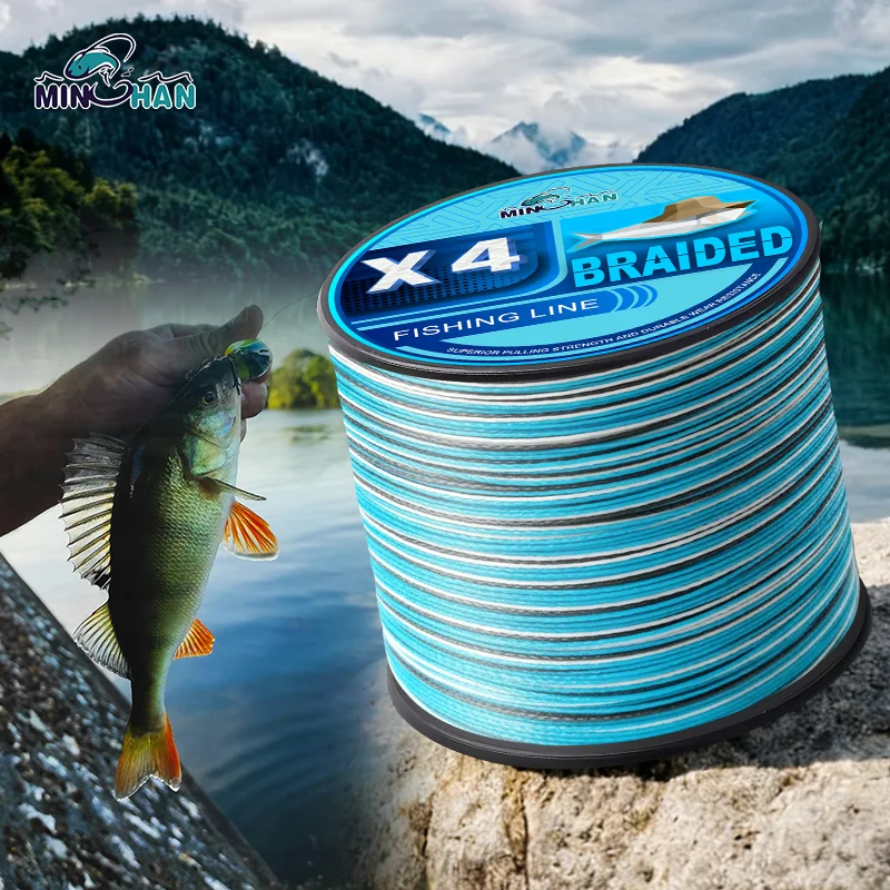 4-Strand Braided Pe Line, 500m, Blue and White Mixed Color 16-84lb. Suitable for Saltwater and Freshwater Fishing