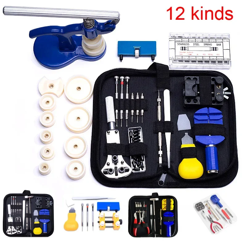 12 Types Watch Repair Tool Kit Watch Link Pin Remover Shell Opener Spring Bar Remover Clock Battery Replacement Strap Needle Set