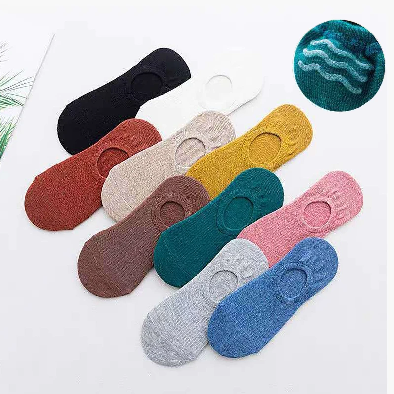 5 Pairs Women Sock Slippers Set Solid Colors Summer Thin Breathable Invisible Boat Socks Non Slip Silicone No Show Short Socks