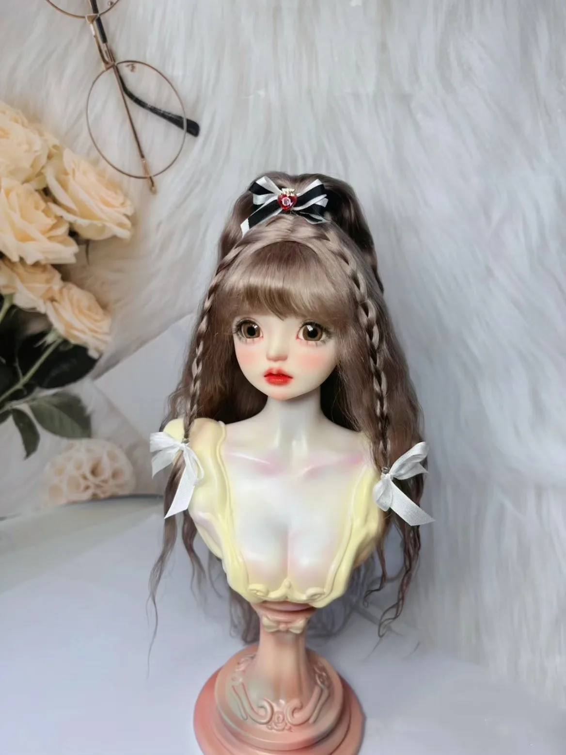 1/8 1/6 1/4 1/3 BJD SD Doll Hair, MDD MSD Half-Tied High Ponytail Wig, Imported Combed Cross Sewn Mohair