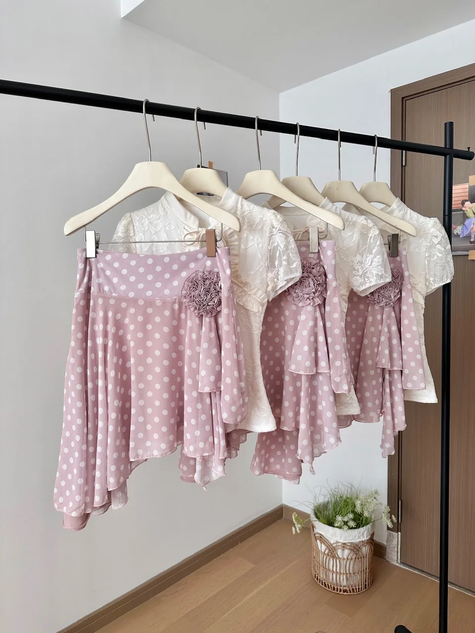 Women's Summer Sweet Polka Dot Asymmetrical Short Skirt Lady High Waist Lovely Pink A Line Skirt