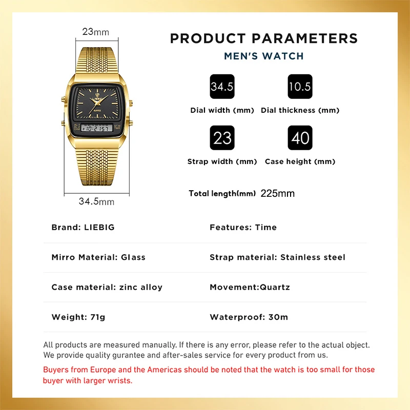 LIEBIG Fashion Quartz Watch Luxury Dual Display Time Watches For Men Women Outdoor Sports Week Waterproof Digital Wristwatches