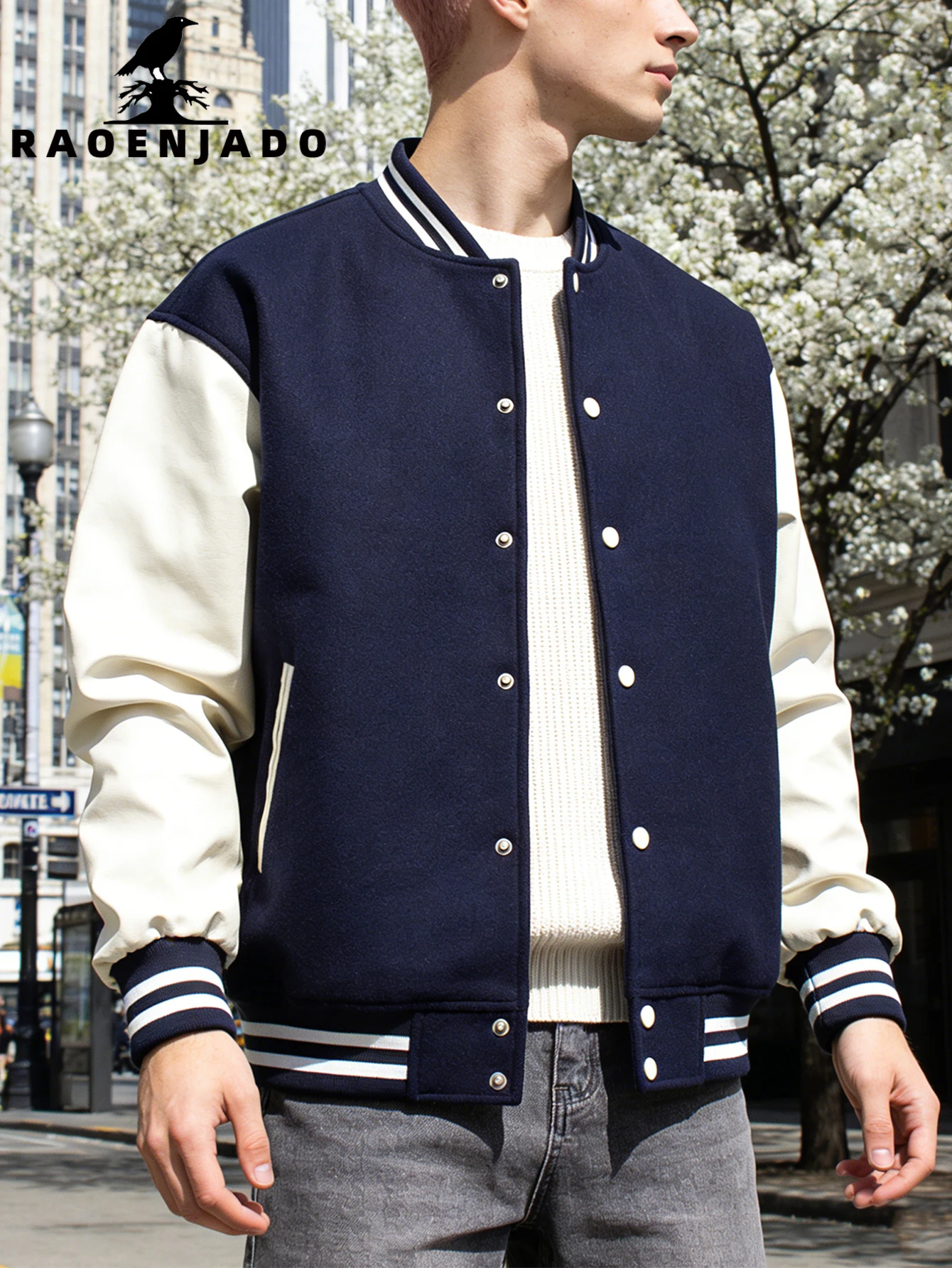 Mens Classic Varsity Jacket Vintage Letterman Style Baseball Coat Multiple Colors Available Streetwear with Faux Leather Sleeves