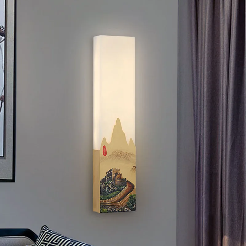 

Copper Marble Wall Lamps Chinese Style Zen Tea Room Woonkamer Background Wall Decoration Bedroom Interior LED Sconces Fixtures