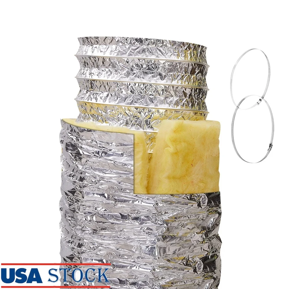 

6-дюймовый изолированный шланг для осушителя, гибкая труба 25 футов с зажимами, трехслойная огнестойкая выхлопная система HVAC