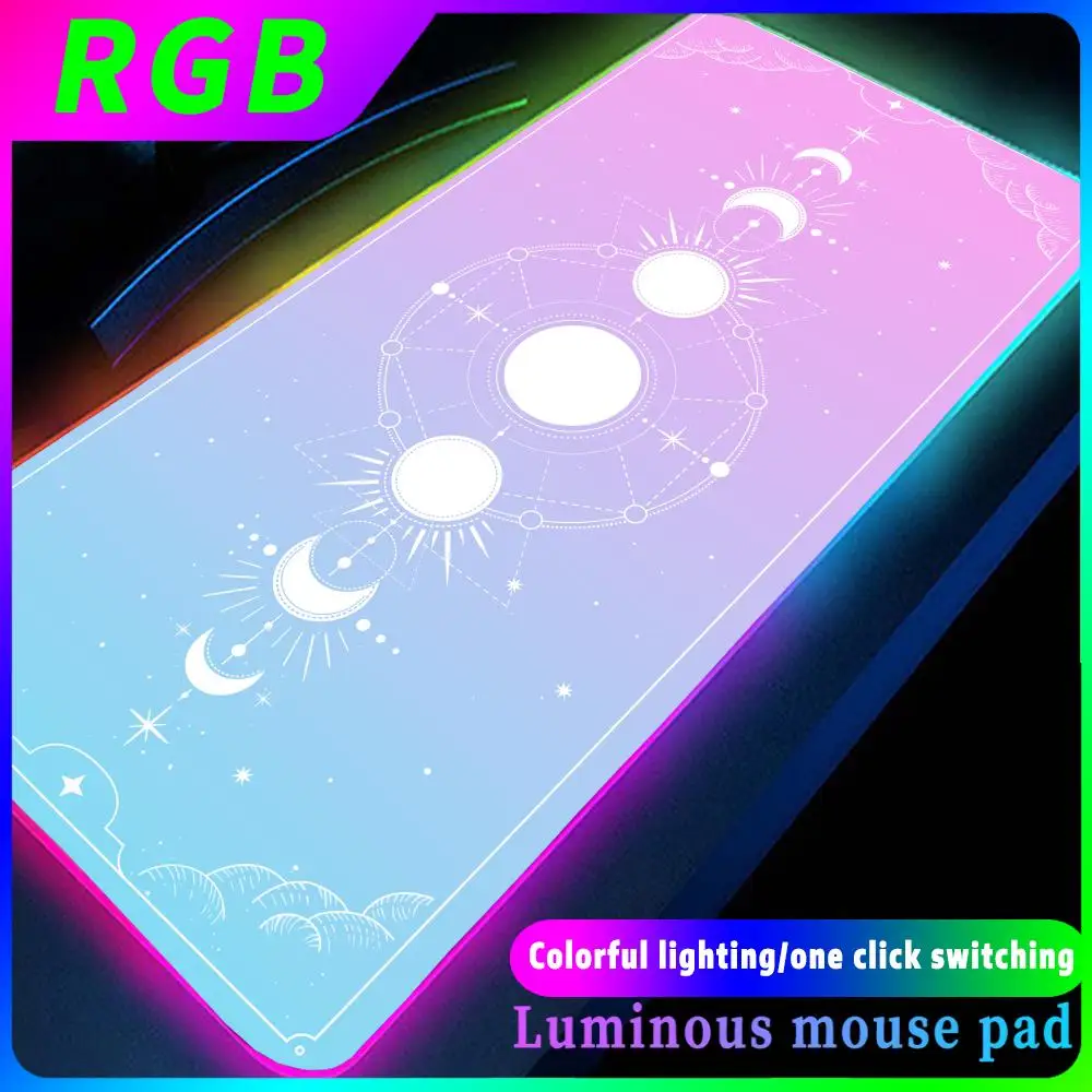 Alfombrilla de ratón de Tarot para Gaming, alfombrilla antideslizante RGB con estampado HD, bonitas alfombras de Lapto para Gamer, teclado grande mágico púrpura y rosa, alfombrillas Kawaii Moon Star