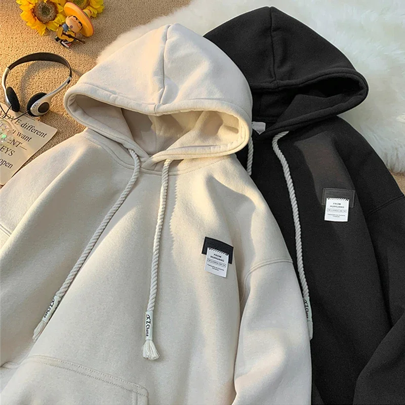 

New in Solid Color Hooded Sweatshirts For Men And Women Streetwear Appliques Hoodies Autumn Oversize Fleece Pullover Hoody Y2K