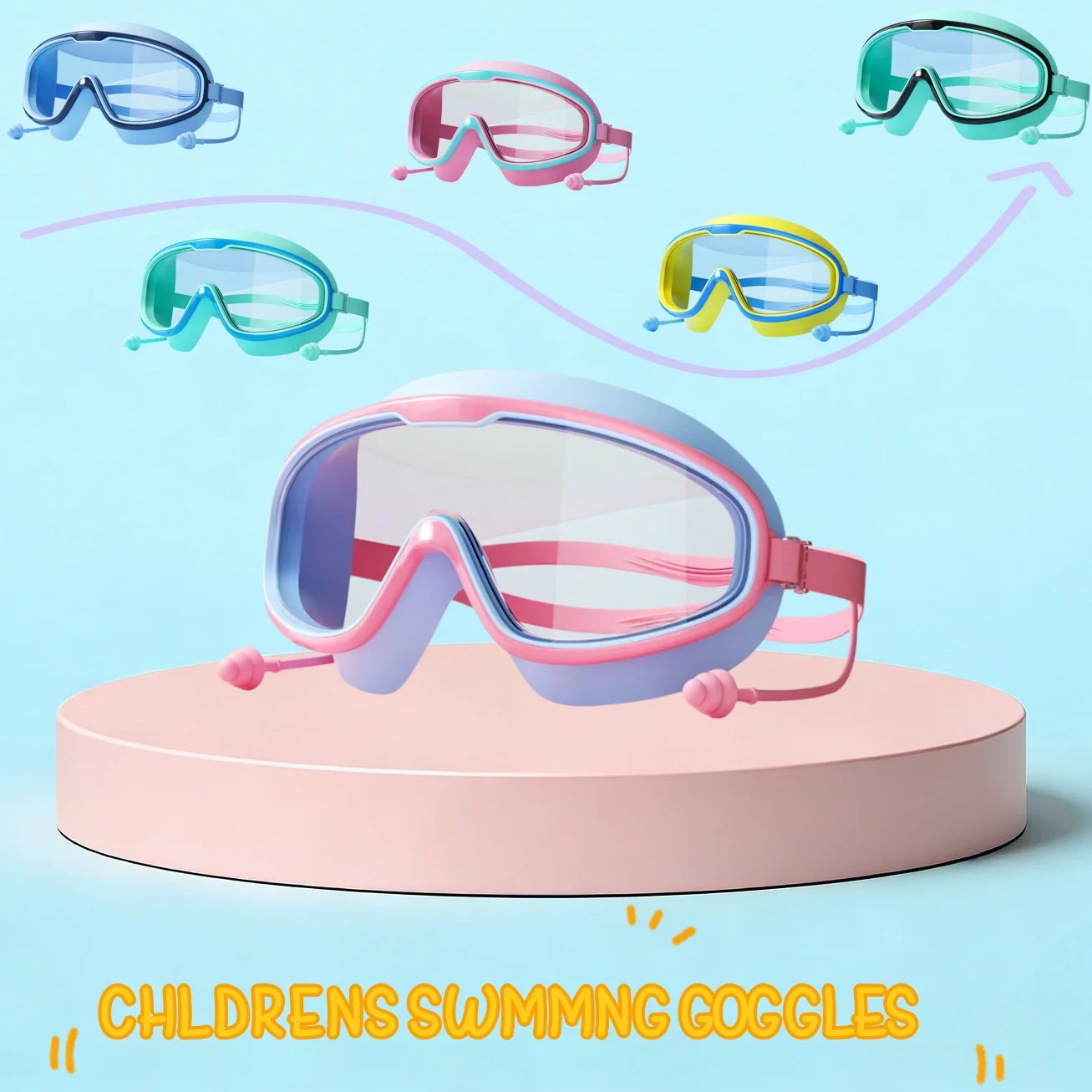 Kinder-Schwimmbrille mit großem Rahmen, HD-Sicht, beschlagfrei, wasserdicht, für Jungen und Mädchen, mehrfarbig zur Auswahl