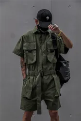 ARENS Overalls Men Cargo Pants Black Classic Overall Casual Jumpsuit Black Trousers Male Japanese Streetwear Techwear Summer