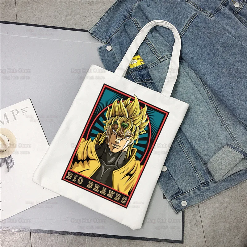 Kujo jotaro jojo einkaufstasche shopper eco leinwand jojos bizarre abenteuer baumwolle bolsas de tela tasche einkaufen wieder verwendbare sacolas