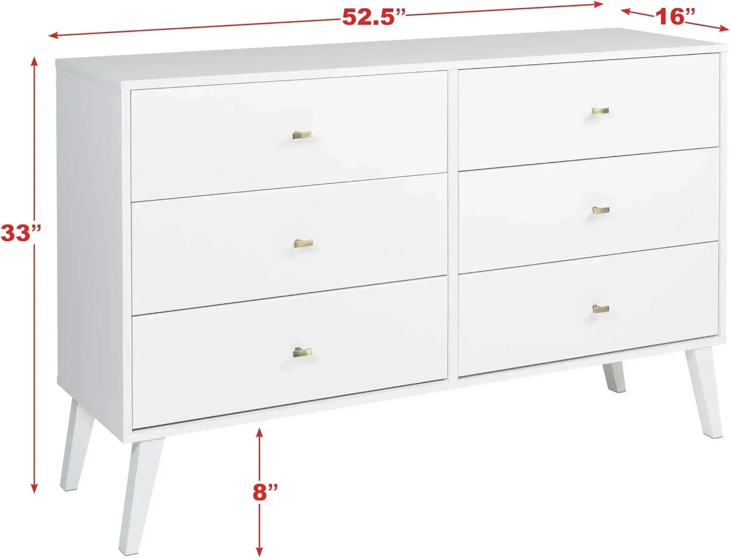 [XMSJ]Milo Mid-Century 6 Drawer Double Dresser For Bedroom, 16