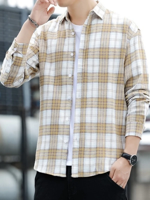 

Men's Plaid irt Spring Autumn Loose Fit Long Sve Pure Cotton Casual irt Classic Sle Retro Leisure Faion