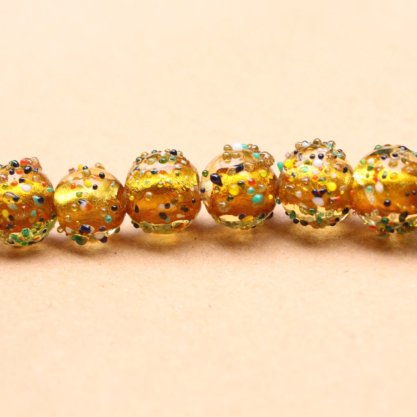 Jewelry Making Glasses - 10mm Gold Color Foil Lampwork Glass