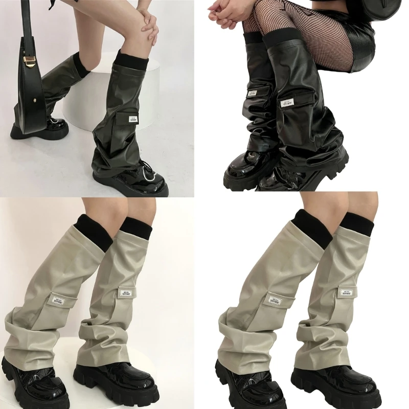 

Girls PU Leathers Leg Warmers Flared Leg Sleeves Gothic Baggy Cuffs Ankle Heaped Socks Campus Long Socks