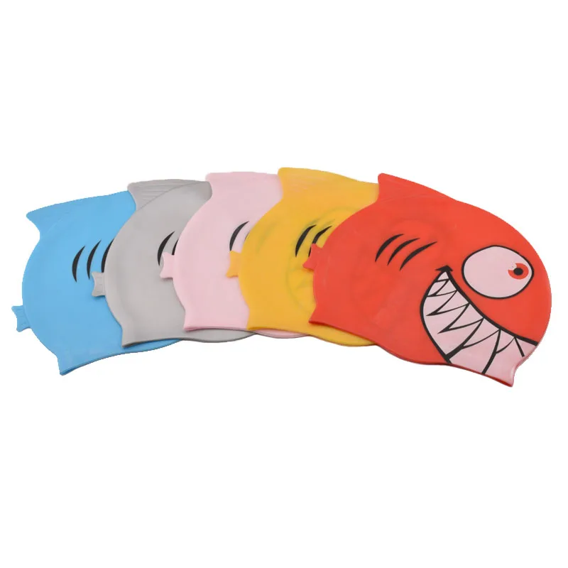 Swimming Cap Swim Hat Cartoon Fish Shark Silicone Waterproof Summer Pool Ear Protector for Girl Boy Baby Kids Children