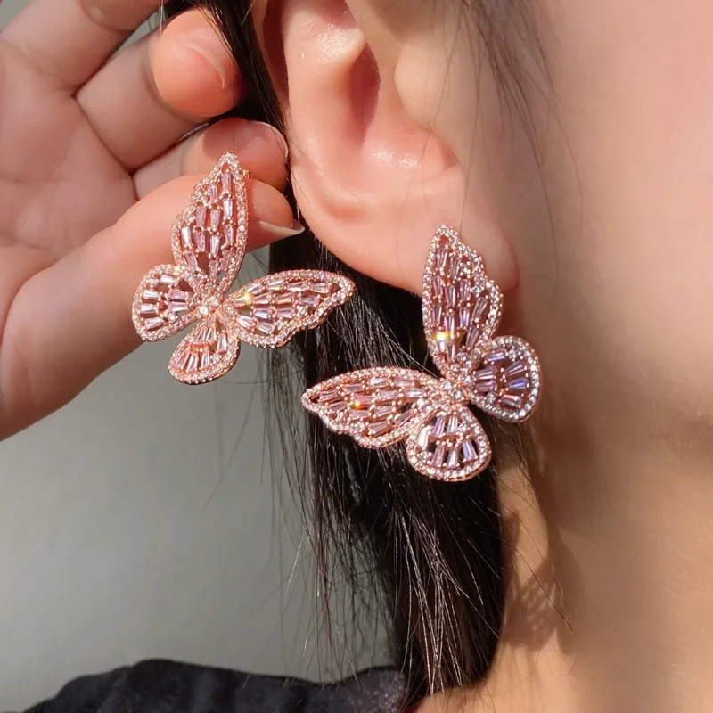 

MDLFES Moiss1n Diamonds Style Earrings gold-plated, Dancing on the side, sparkling pink zirconia diamonds, fairy ring for women.