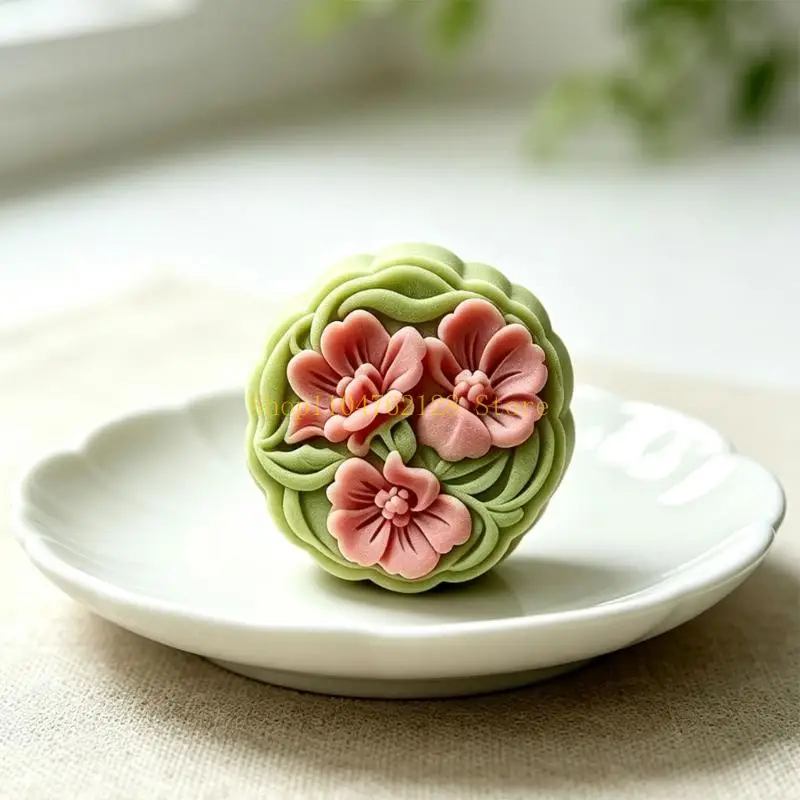 Festival Dessert Shaping Molds Plastic Hand Press Moon Cake Tool with Single Flower Stamps for 75G Pastry Portion and Home