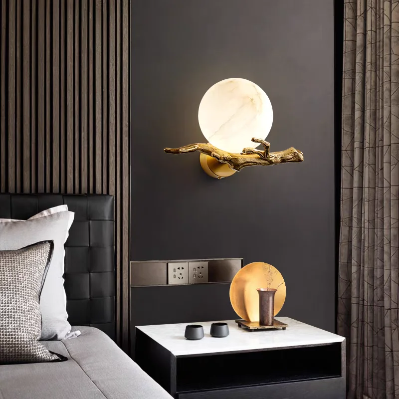 Brass Marble Wall Lamp Waterproof Outdoor Designer Sconce Artistic High-End Hall Background Living Room Bedroom Lighting