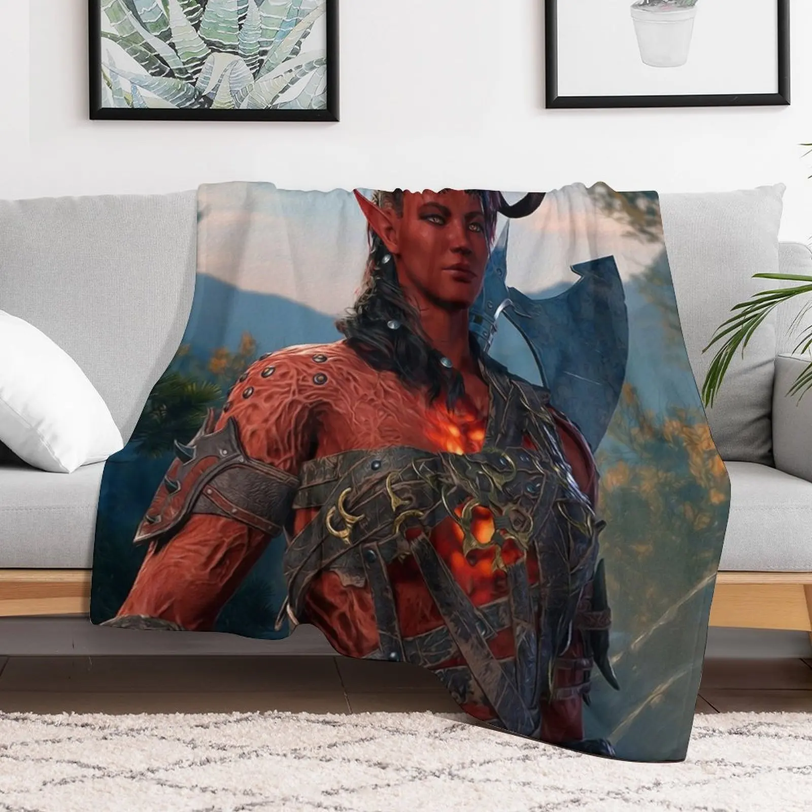 Karlach the Tiefling Barbarian Adventurer Throw Blanket