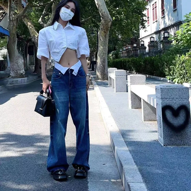 High Waist Women Jeans Vintage Loose Straight Casual Wide Leg Jeans Pants Harajuku All-match Denim Pant Streetwear Denim Trouser