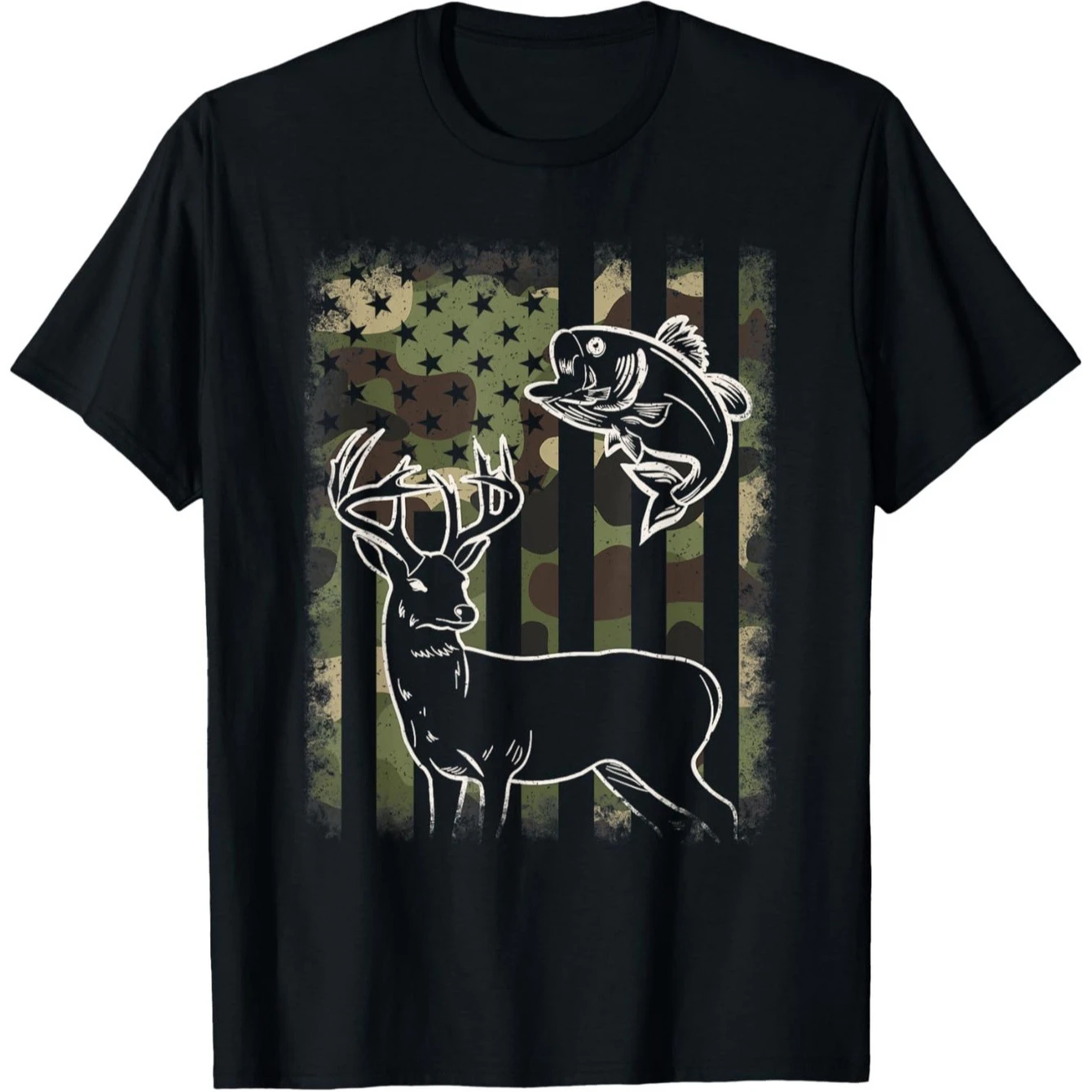 

Camouflage American Flag Fishing Hunting Hunter Fisherman T-Shirt 100% Cotton O-Neck Short Sleeve Summer Casual Mens T-shirt