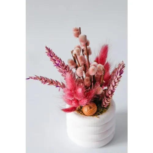 Besa Flowers Spike and Feather Detailed Concrete Pot Arrangement