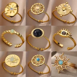 Fashion Stainless Steel Gold Color Hoop Rings For Women Luxury Open Adjustable Eyes Ring Jewelry Sets Wedding Party Gift Anillos