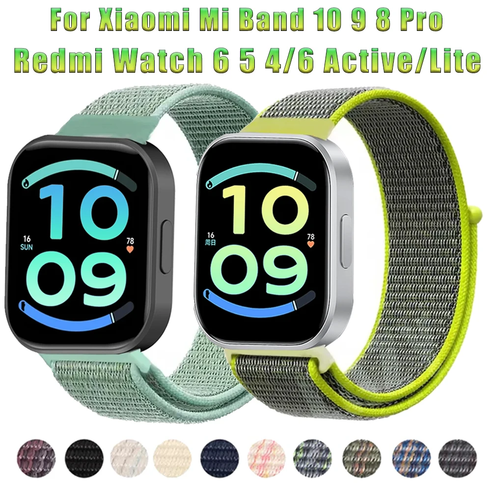Breathable Strap for Xiaomi Miband 10/9/8 Pro Nylon Loop Comfortable Replacement Belt For Redmi watch 4-5-6/6 Active/Lite Correa
