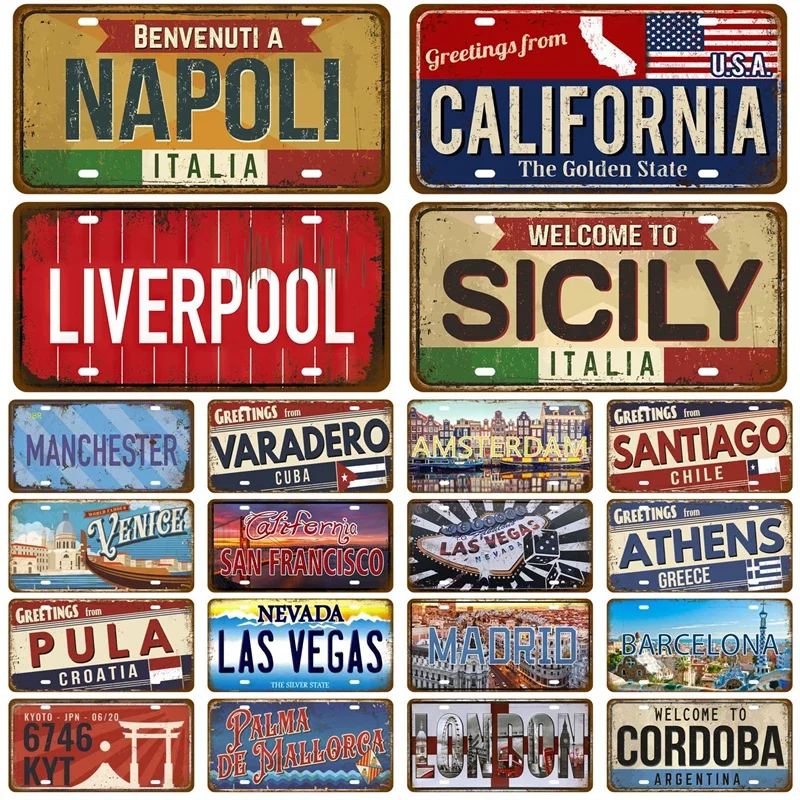 Wall Art Tin Plaque Tin Sign Landmark Metal Sign Bar Pub Artisian Ctiy Tinplate Plate Country Metal Plaque Decortaive Car Sign