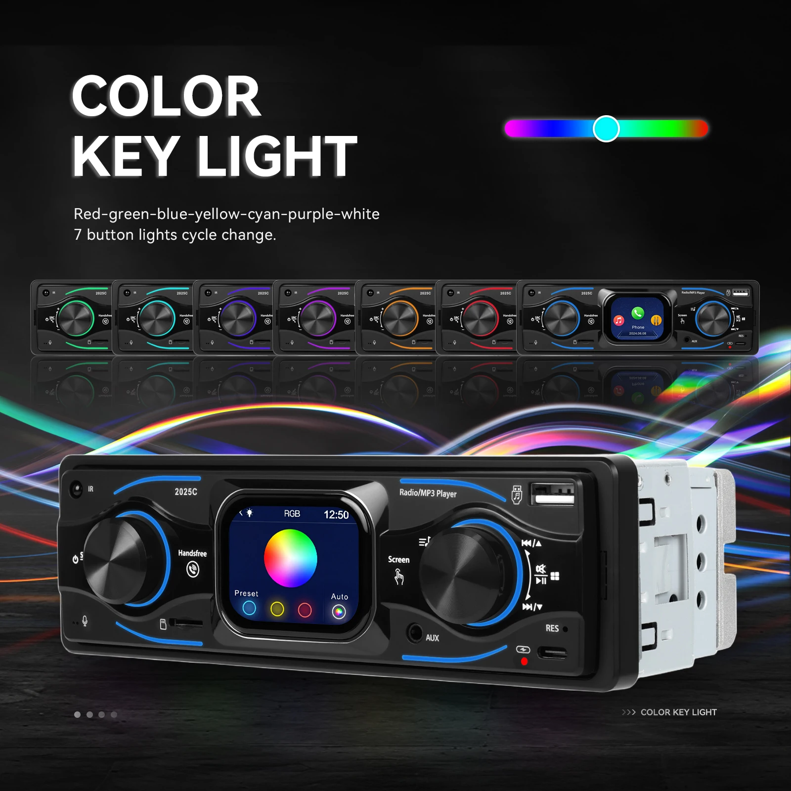 Hikity 2.17 "سيارة ستيريو 1DIN سيارة مشغل Mp3 الرقمية بلوتوث الصوت مع جهاز التحكم عن بعد الموسيقى ستيريو راديو السيارة أضواء ملونة #6