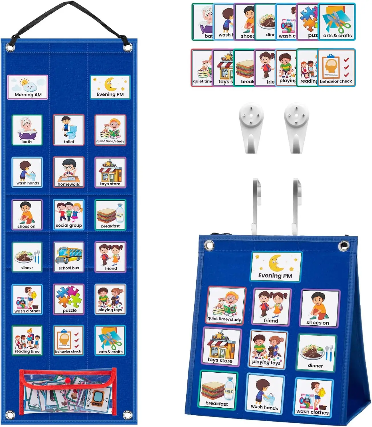 Horario del plan de trabajo diario, tabla de tiempo visual para niños, calendario triangular plegable, tabla de lana