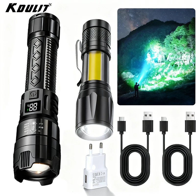 Светодиодный фонарик высокой мощности 1000LM со встроенной батареей, USB перезаряжаемый сильный свет, тактический фонарь, уличный фонарь для кемпинга и пешего туризма