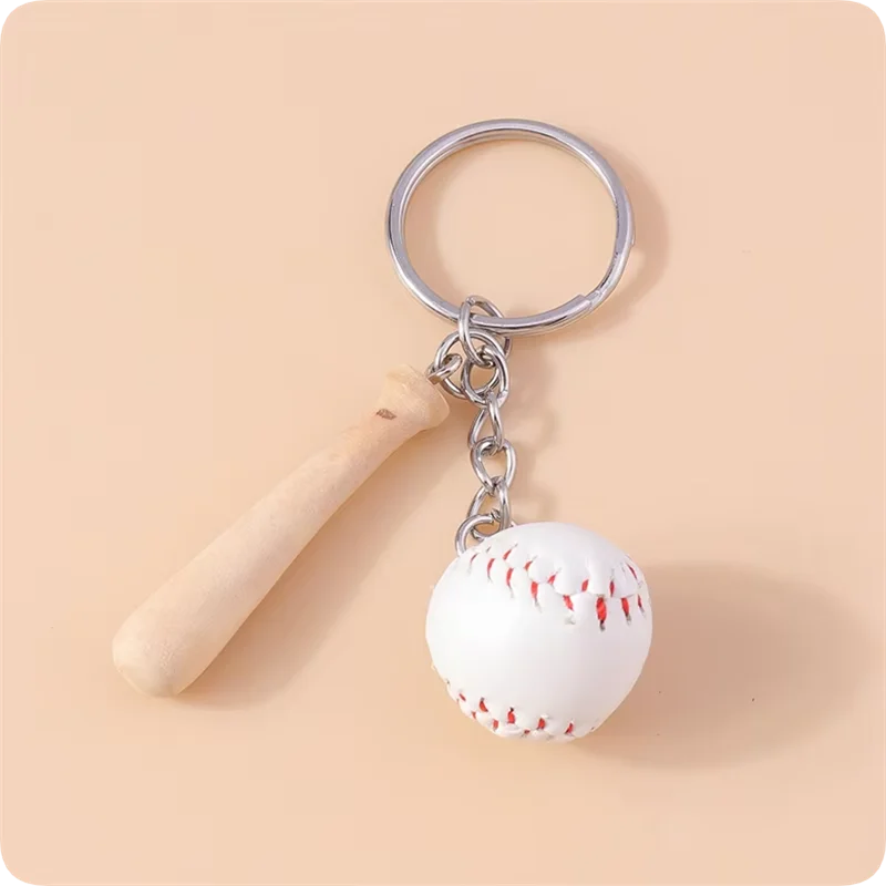 Cute Baseball Wooden Bat Keychains Sport Car Key Chain Souvenir Gifts for Women Men Hanbag Pendants Keyrings DIY Accessories